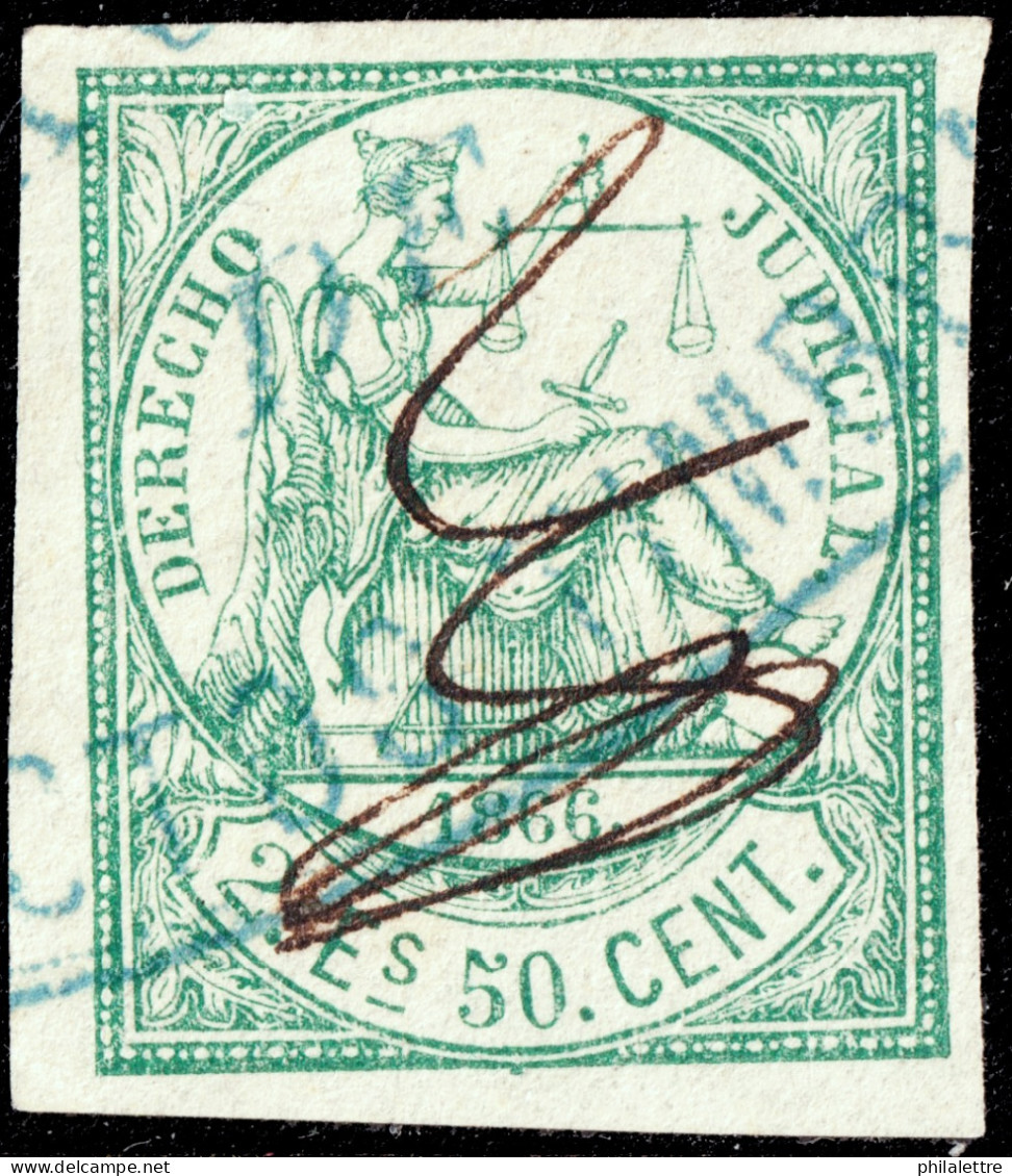 ESPAGNE / ESPANA - COLONIAS (Cuba) 1866 Sello Fiscal "DERECHO JUDICIAL" 2E50c Verde - Inutilizado A Pluma - Kuba (1874-1898)