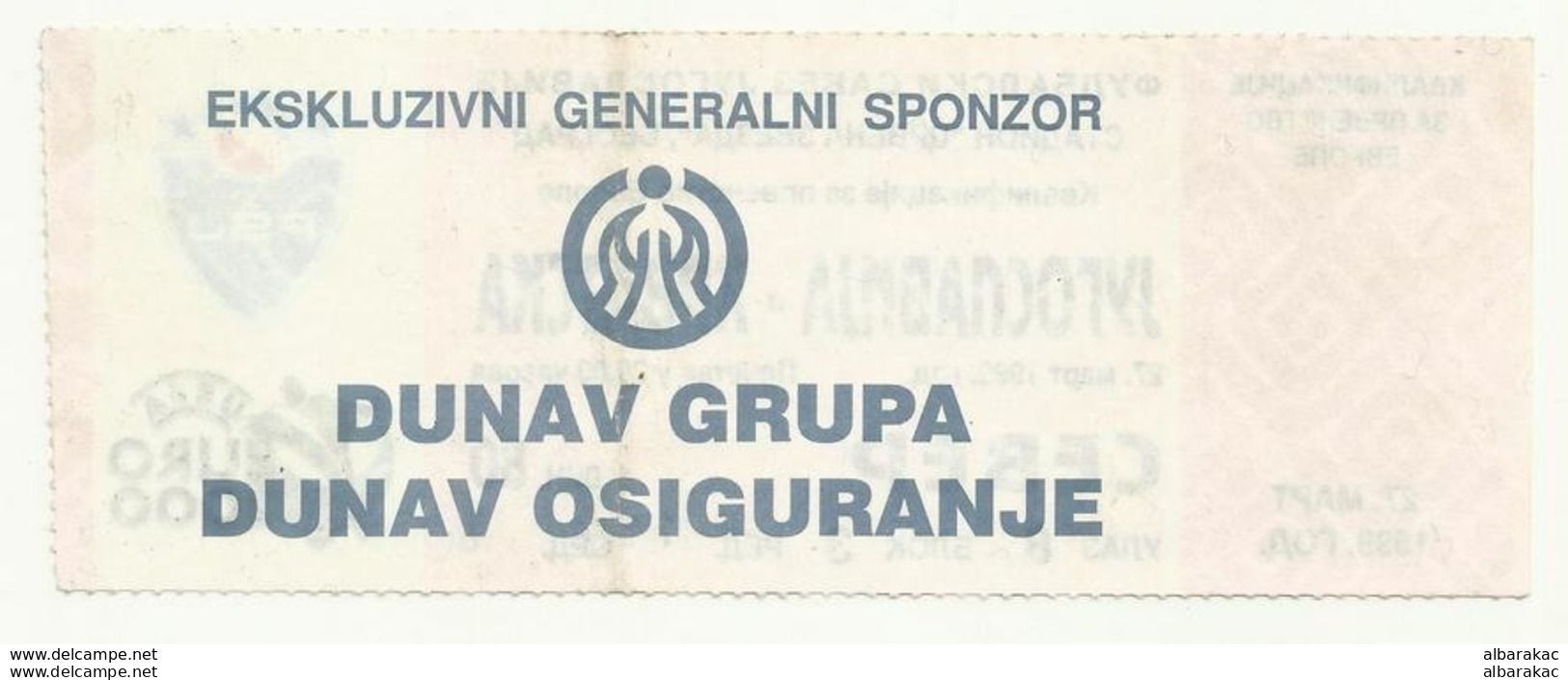 Football Soccer , Ticket Yugoslavia - Croatia ( Hrvatska ) , ( 27. 03. 1999 ) , European Championship - Tickets D'entrée