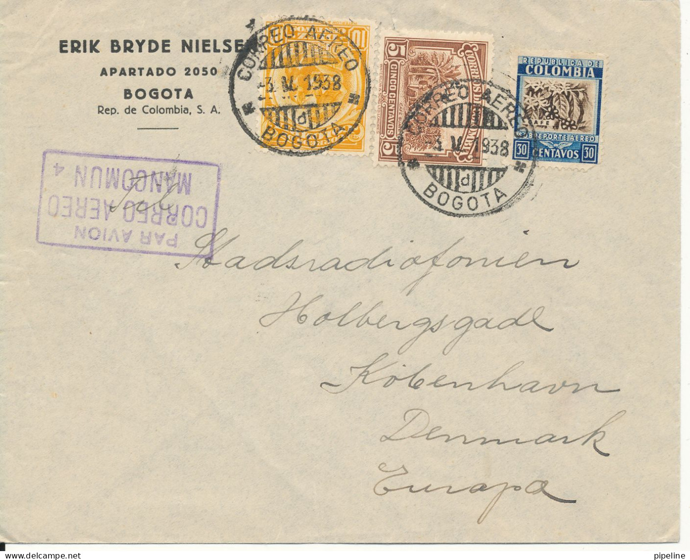 Colombia Cover Sent To Denmark Bogota 3-5-1938 - Colombia