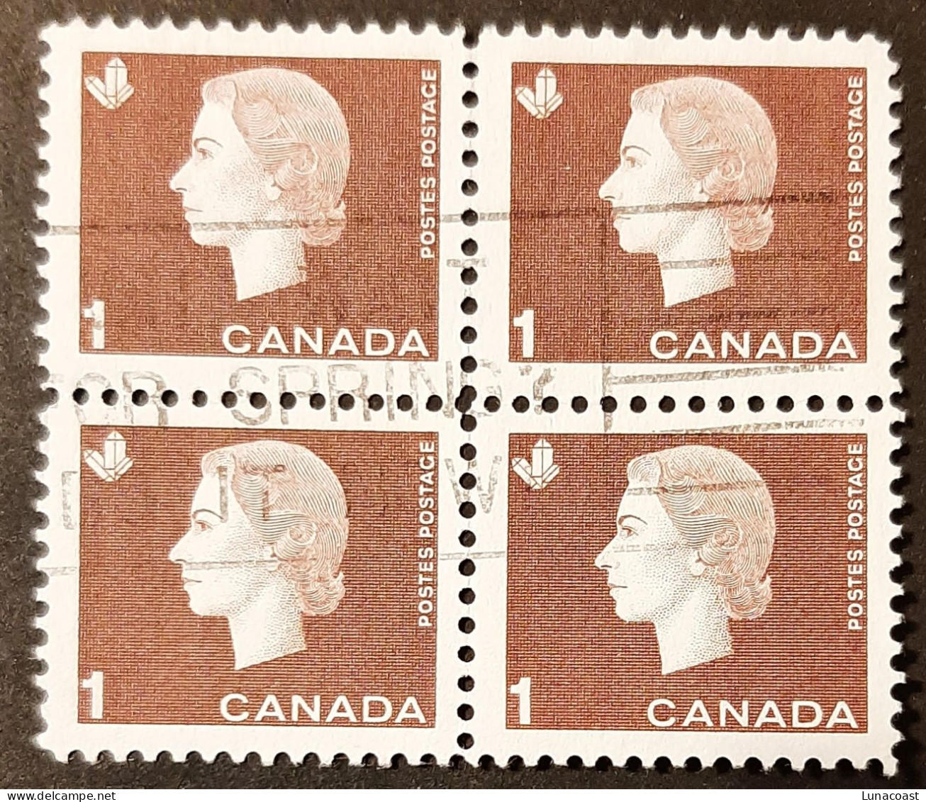 Canada 1962  USED  Sc 401    1c Block, Queen Elisabeth Cameo Issue - Gebruikt
