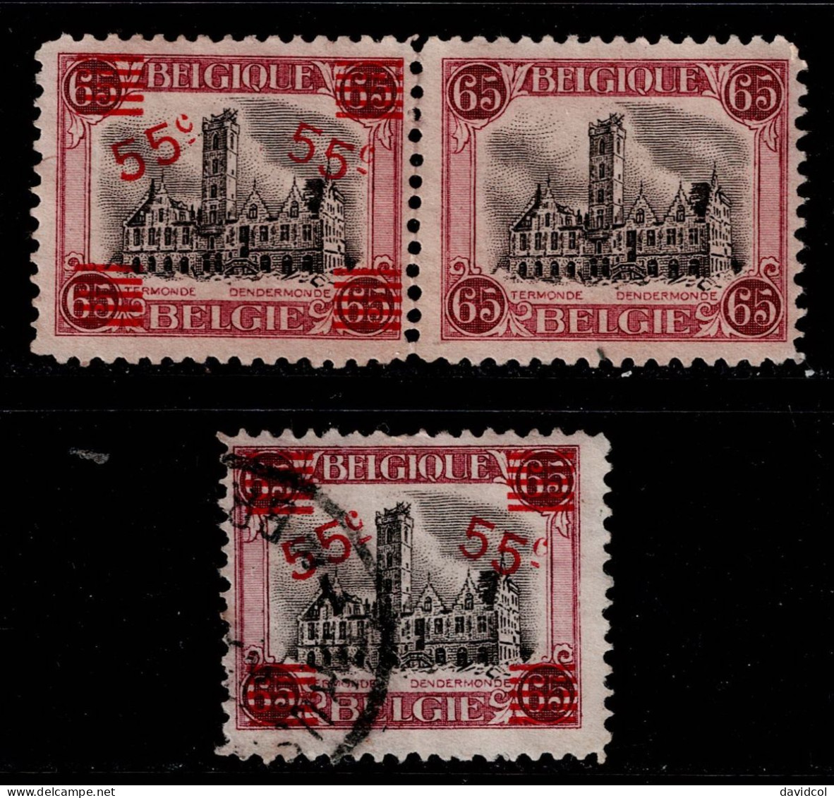 1142B- BELGIUM 1921- SC#:143, 143a- MNG/USED- TOWN HALL AT TERMONDE - 1921-1925 Kleine Montenez