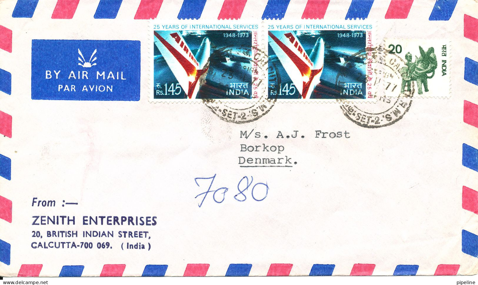 India Air Mail Cover Sent To Denmark 23-11-1977 Topic Stamps - Poste Aérienne