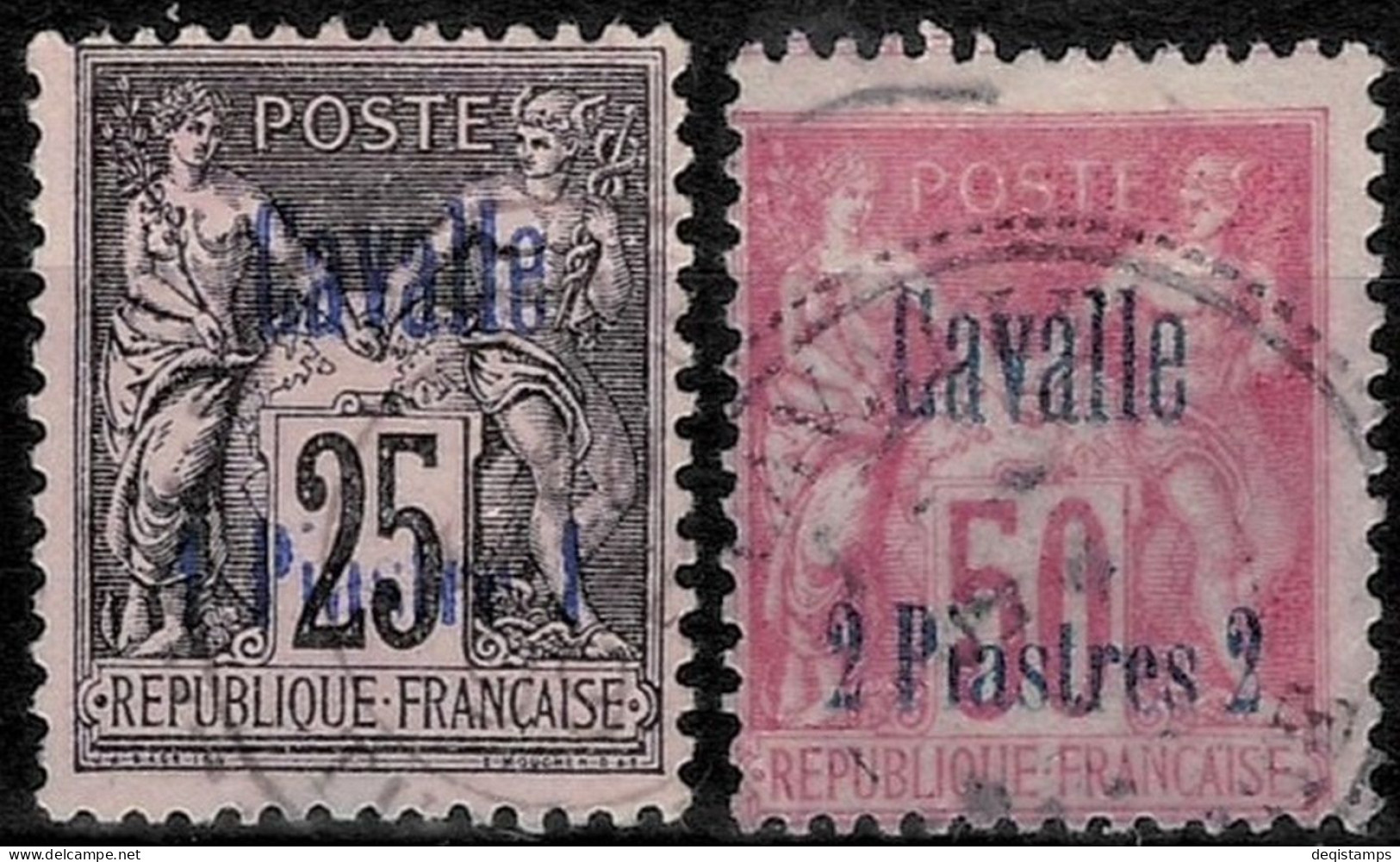 French Post Cavalla 1/25p & 2/50p Year 1893 Used Stamps - Gebraucht