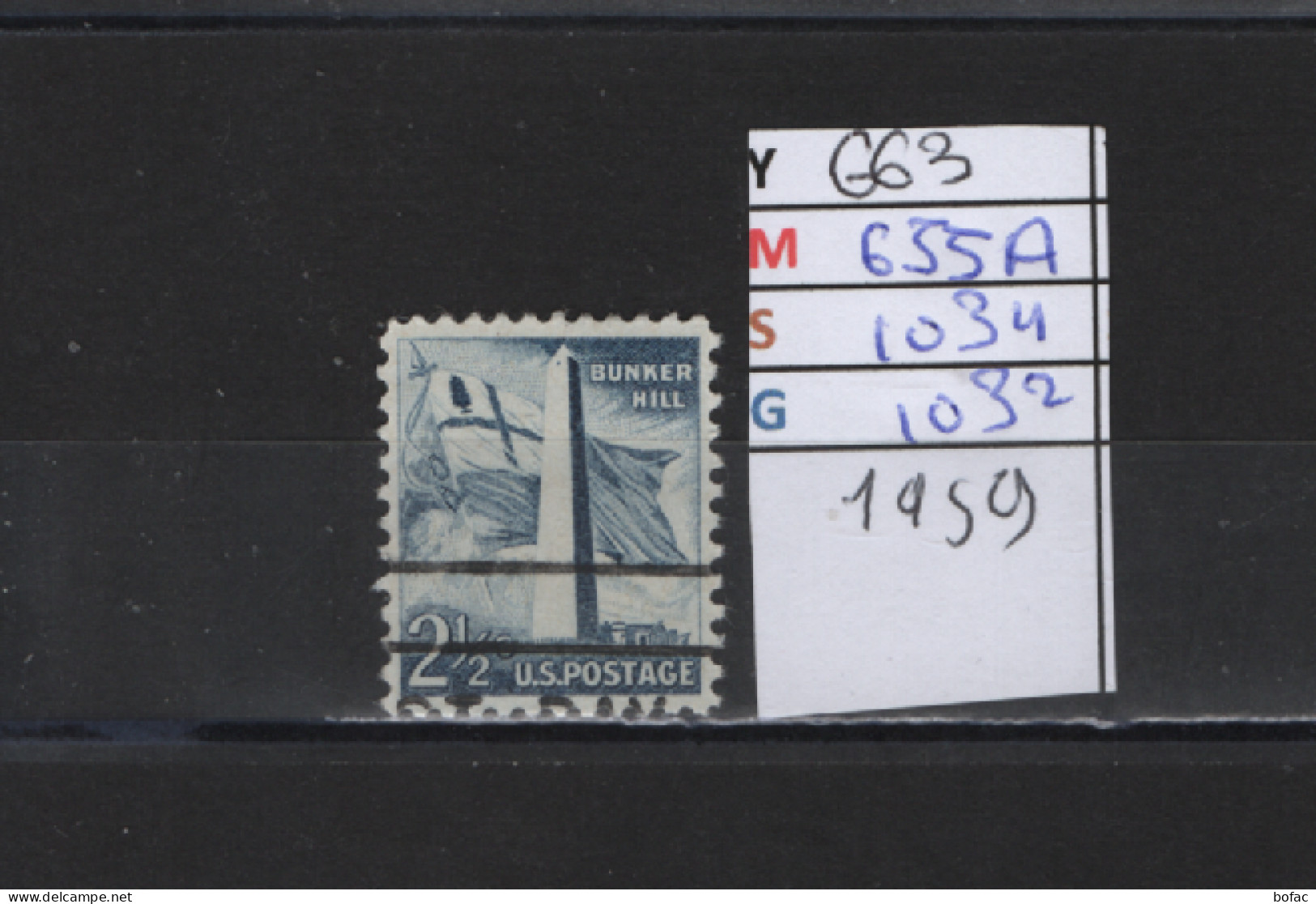 PRIX FIXE Obl 663 YT 655A MIC 1034 SCO 1032 GIB Bunker Hill 1959 Etats D'unis 58A/08 - Used Stamps