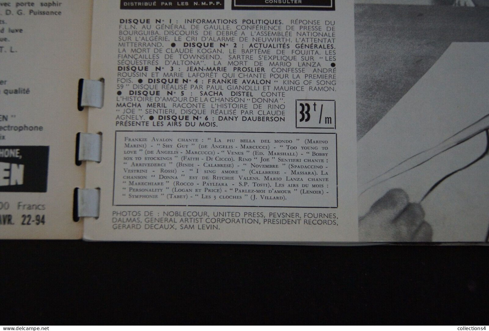 SONORAMA N° 13 NOV 1959 MARIE LAFORET FRANKIE AVALON SACHA DISTEL RITCHIE VALENS MARIO LANZA DE GAULLE ET + - Spezialformate