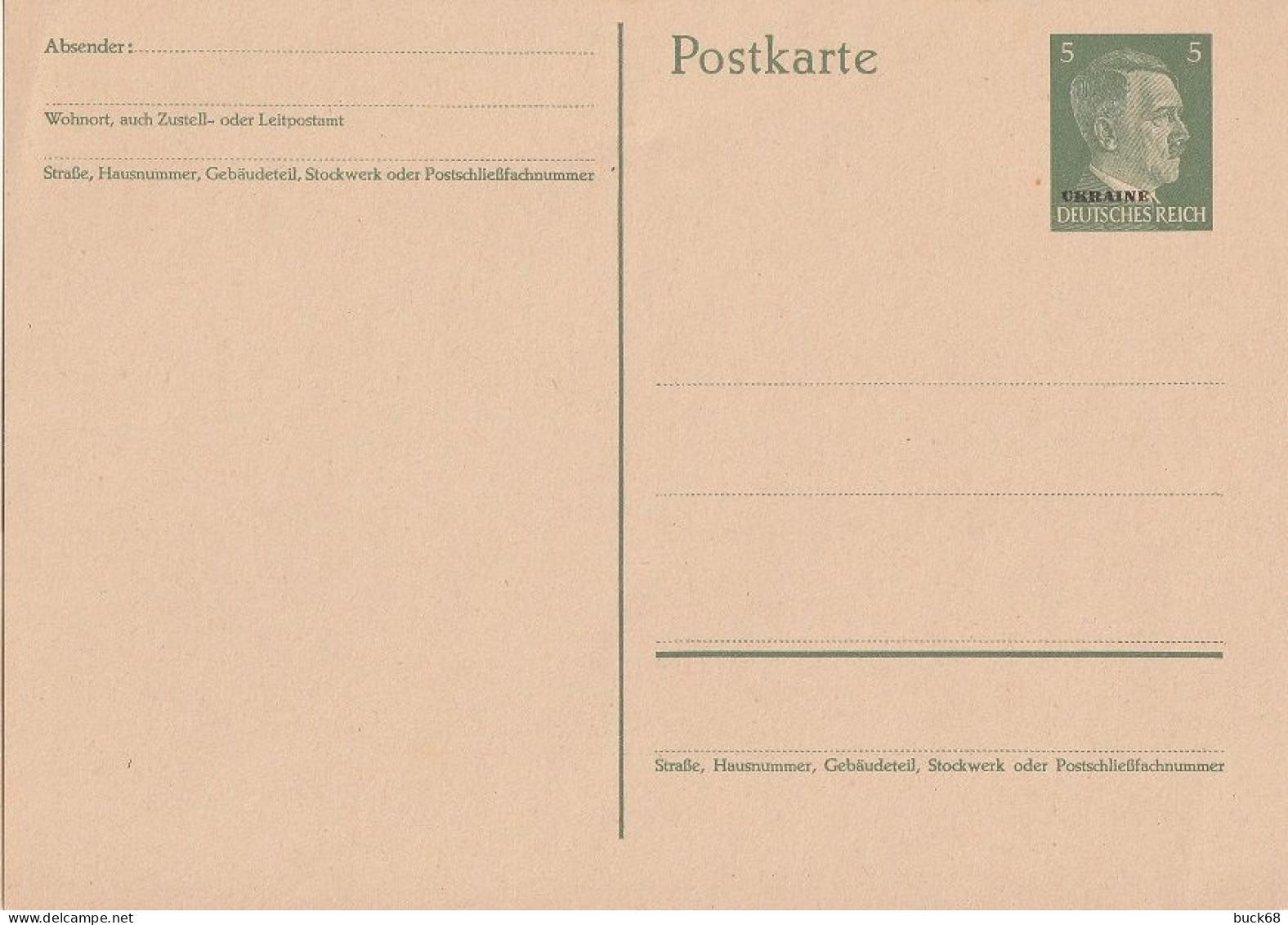 RUSSIE UKRAINE Deutsches Reich Entier 42 ** MNH Stationary Ganzsache Adolf HITLER 1941-1943 WWII - 1941-43 Occupation: Germany