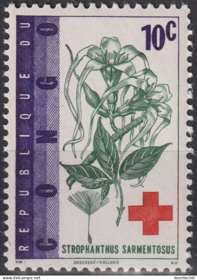 1963 Kongo - Kinshasa ** Mi:CD 119, Sn:CD 443, Yt:CD 495, Strophanthus Sarmentosus, Rotes Kreuz - Unused Stamps