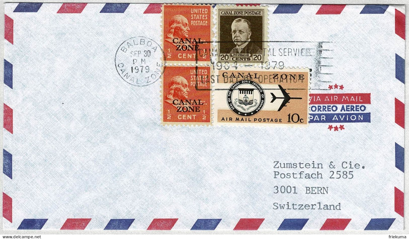 Vereinigte Staaten / USA Canal Zone 1979, Luftpostbrief Balboa  - Bern (Schweiz), Letzttag Posthoheit USA - Kanaalzone