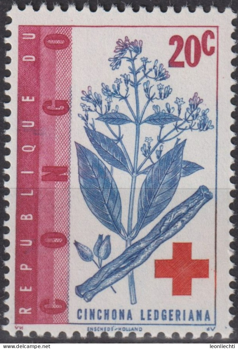 1963 Kongo - Kinshasa ** Mi:CD 120, Sn:CD 444, Yt:CD 496, Cinchona Ledgeriana, Rotes Kreuz - Ungebraucht