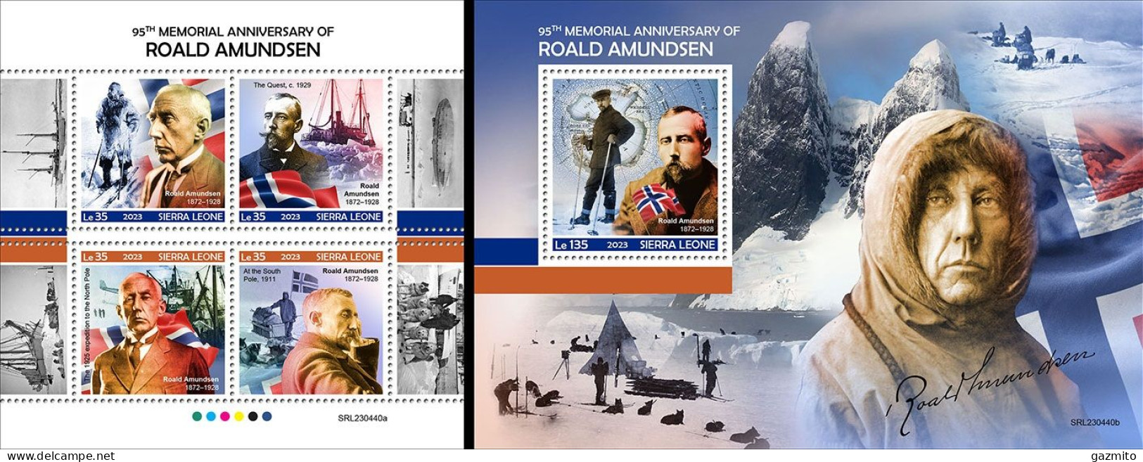 Sierra Leone 2023, Explorers, Amundsen, 4val In BF +BF - Polar Exploradores Y Celebridades