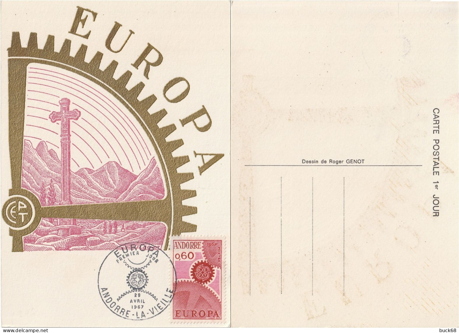 ANDORRE Poste 180 Premier Jour FDC Europa CEPT 29 Arvil 1967 (CV 15 €) - FDC