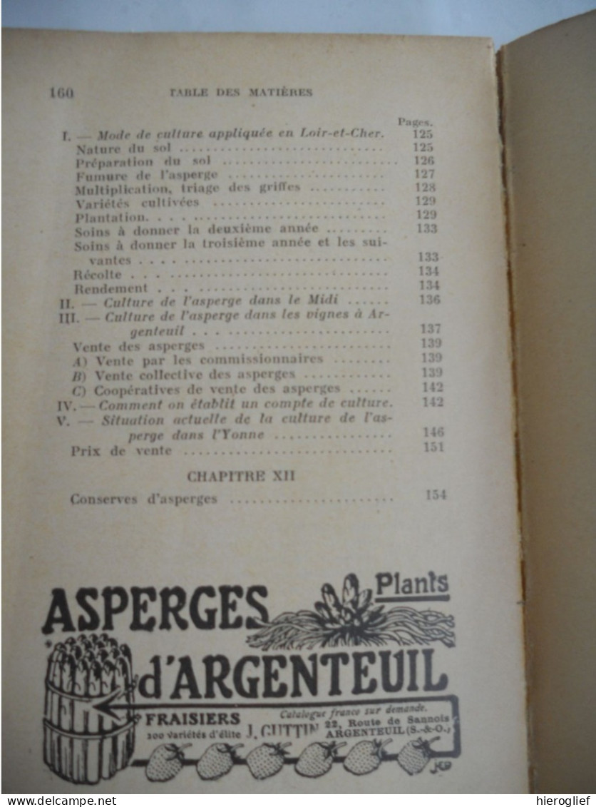 L'ASPERGE culture naturelle et artificielle par F. Lesourd 1902 paris librairie agricole de la maison rustique tuinbouw