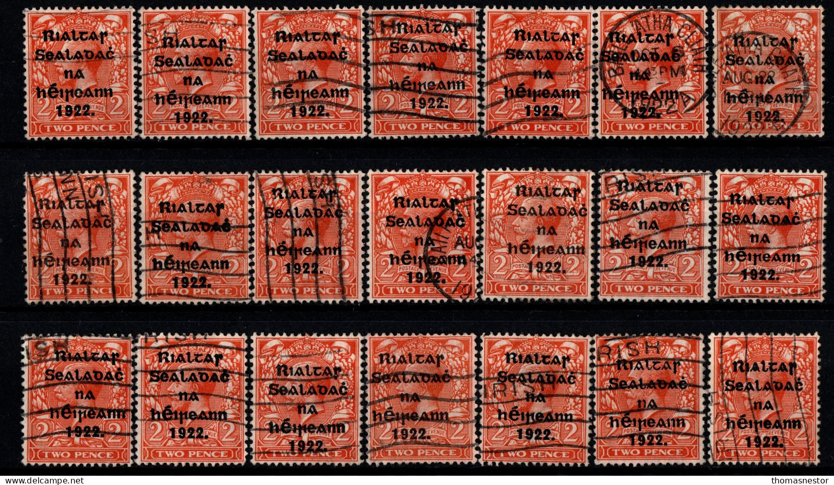 1922 Thom Rialtas 5 line Blue Black Ink (July- Nov) Used Fiscal cancellation, parcel/ commercial cancel 293 in total.