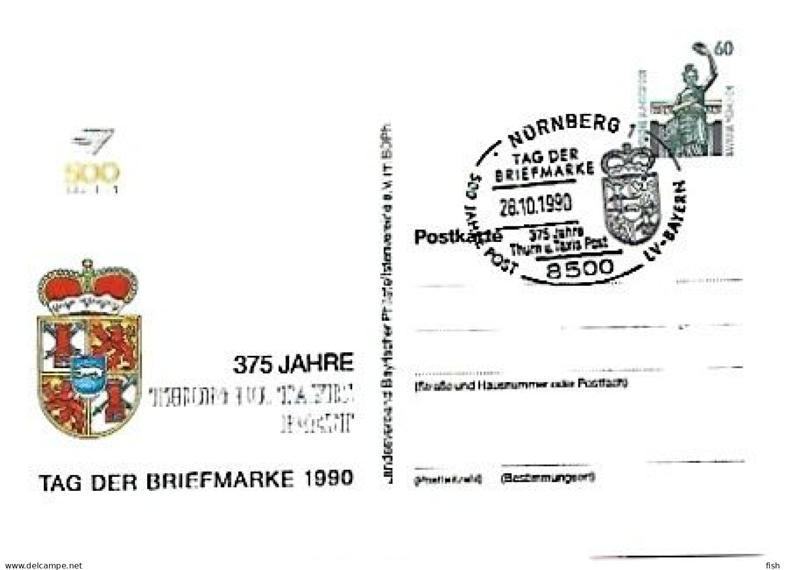 Germany  & 375 Jahre Thurn U. Taxis Post,  Tag Der Briefmarke, Nurnberg 1990 (6868) - Postales - Usados