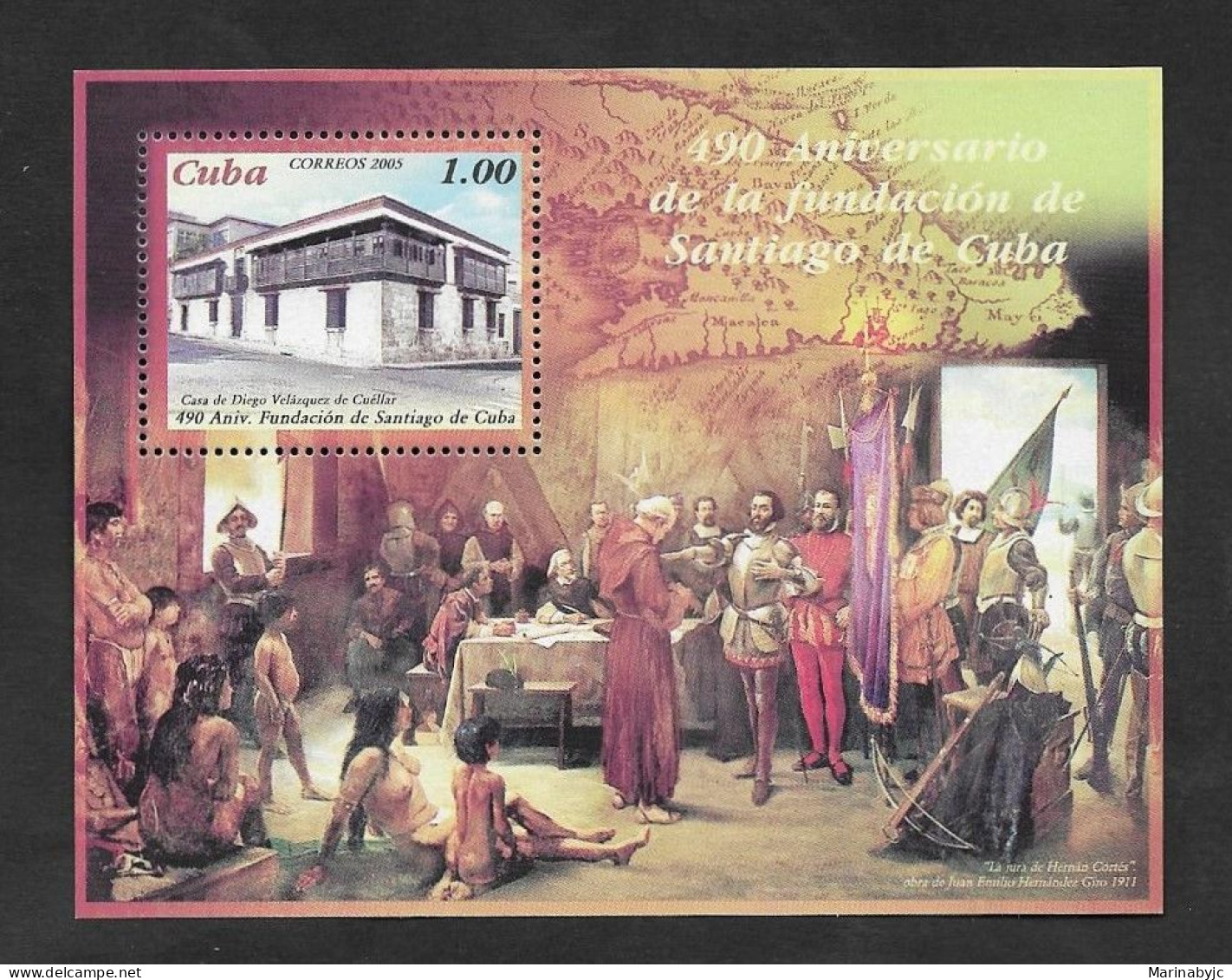 SE)2005 CUBA, 490TH ANNIVERSARY OF THE SANTIAGO DE CUBA FOUNDATION, CASA DE DIEGO V. 1P, SS, MNH - Blocks & Sheetlets