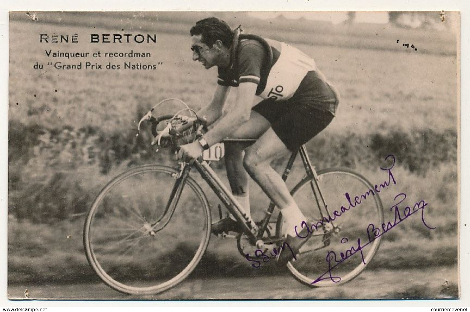 Photographie 9 X 14cm - René Berton, Vainqueur Du Grand Prix Des Nations - Signature Autographe à L'encre - Radsport