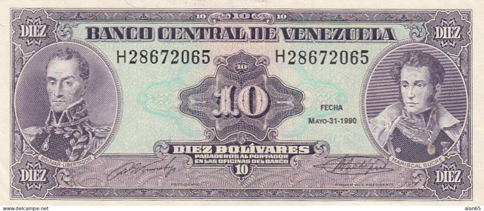 Venezuela #61b, 10 Bolivares, 1990 Banknote - Venezuela