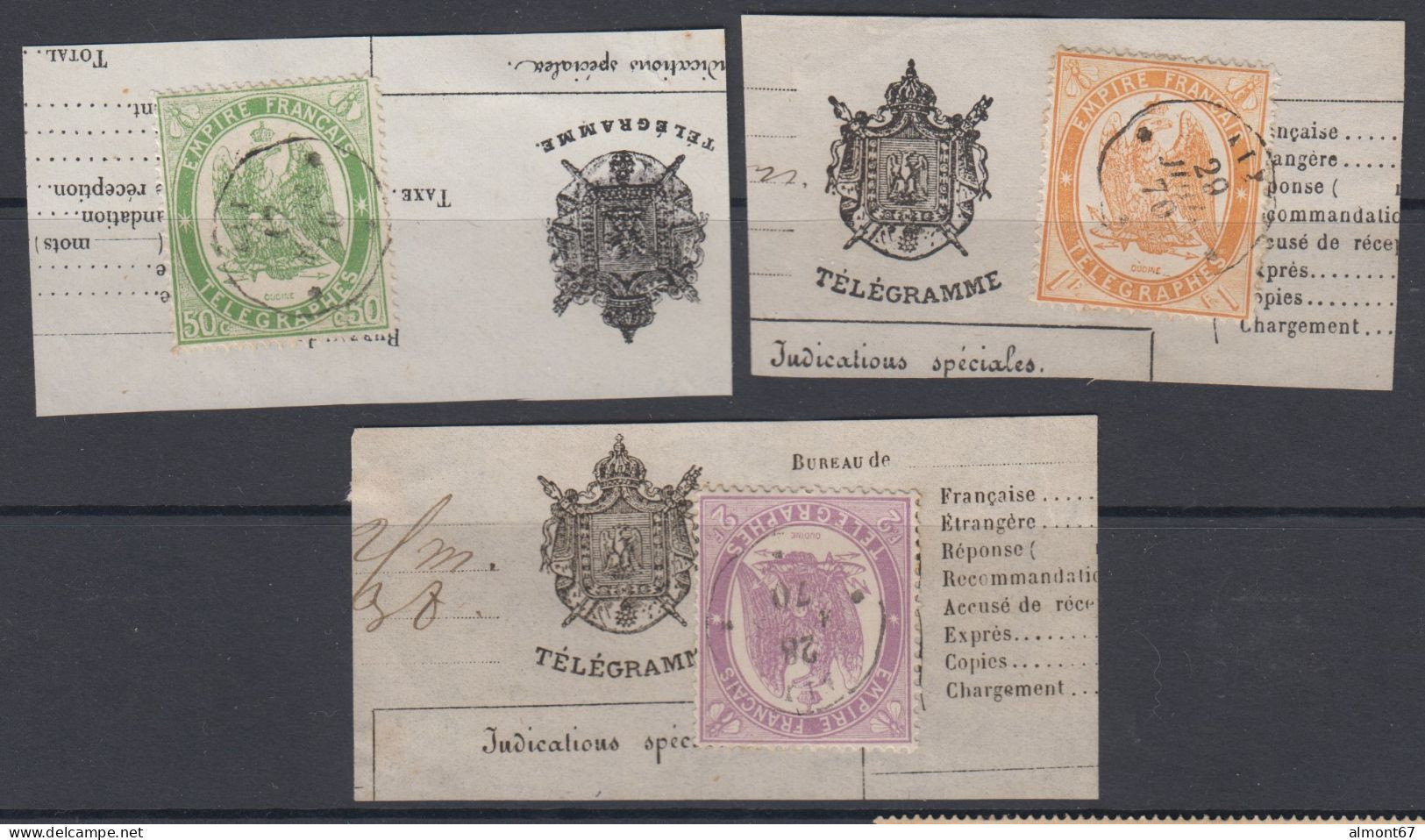 Télégraphe N° 6 - 7 - 8 Oblitérés Sur Fragments - Cote :  € - Telegramas Y Teléfonos