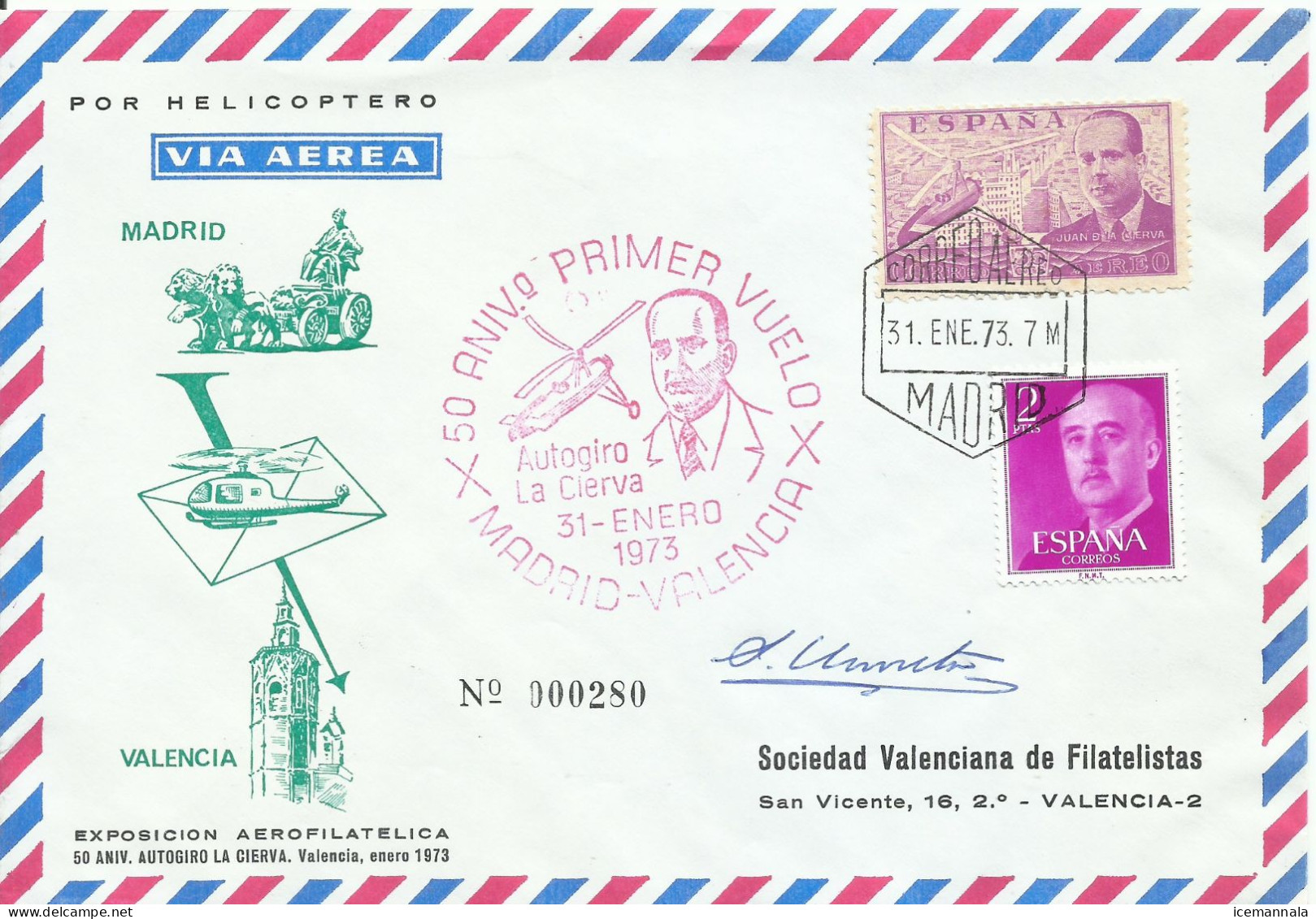 ESPAÑA, SOBRE  CONMEMORATIVO  AÑO 1973 - Lettres & Documents