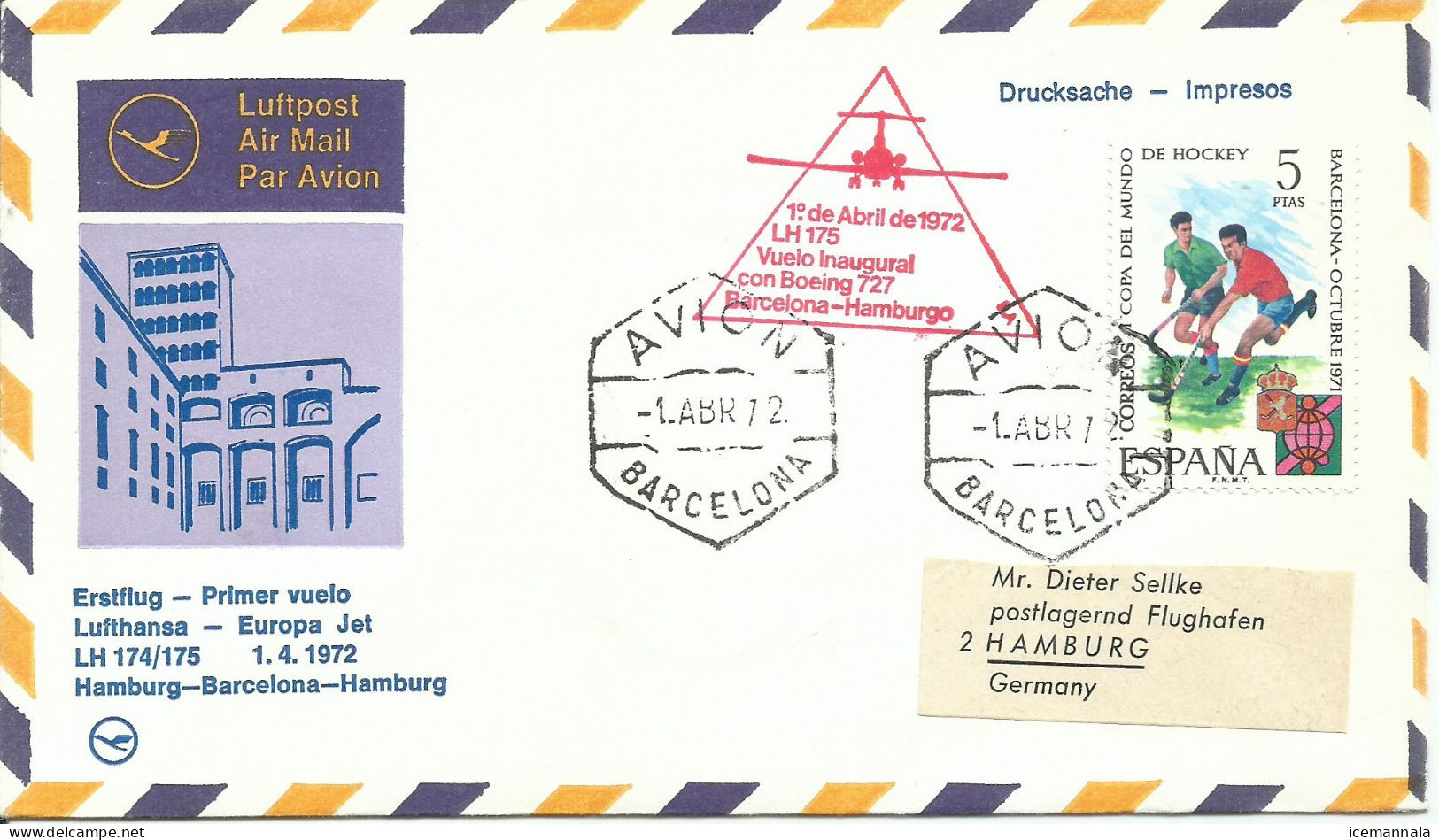 ESPAÑA, SOBRE  CONMEMORATIVO  AÑO 1972 - Covers & Documents