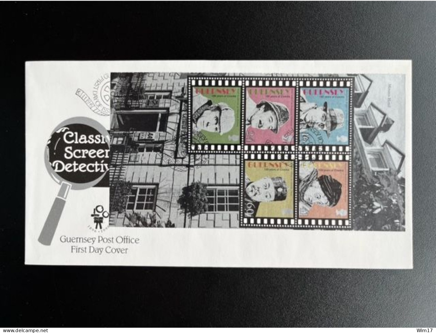 GUERNSEY 1996 FDC CLASSIC SCREEN DETECTIVES 100 YEARS OF CINEMA - Guernesey