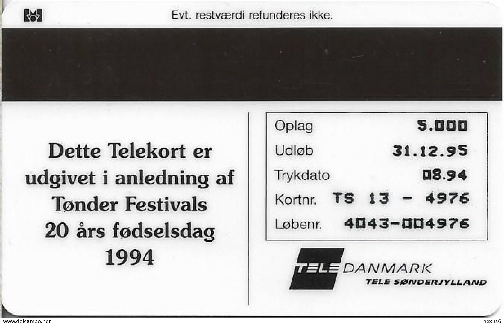 Denmark - TS - Toender Festival 1994 - TDTS013 - 08.1994, 5.000ex, Used - Danemark
