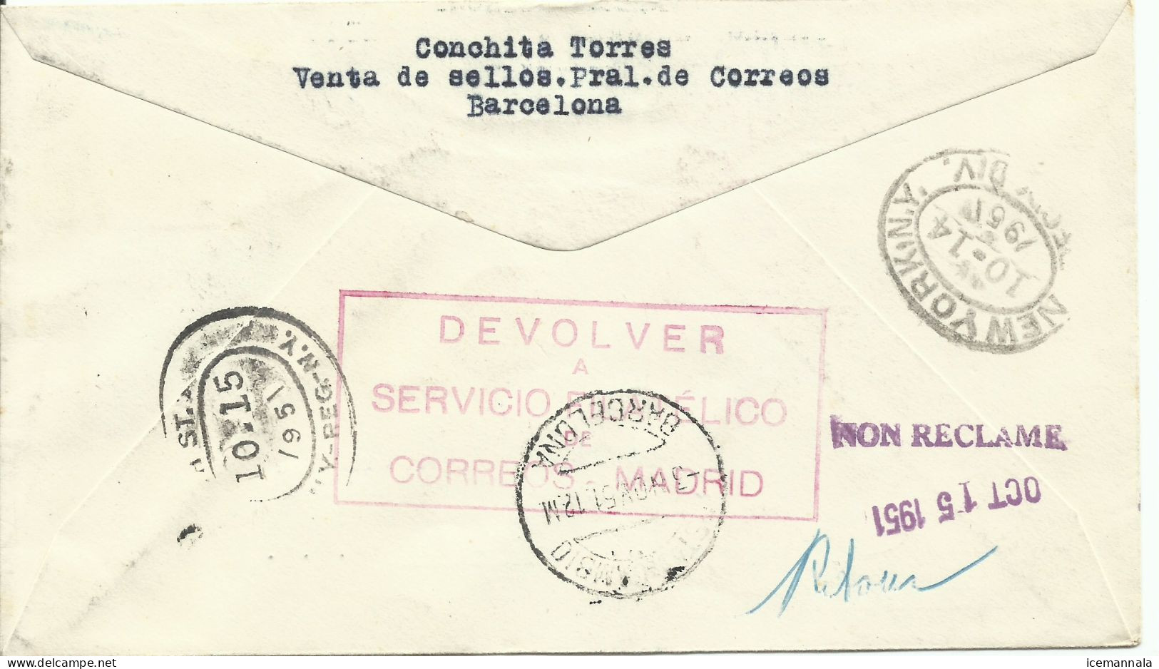 ESPAÑA, SOBRE  CONMEMORATIVO  AÑO 1951 - Covers & Documents