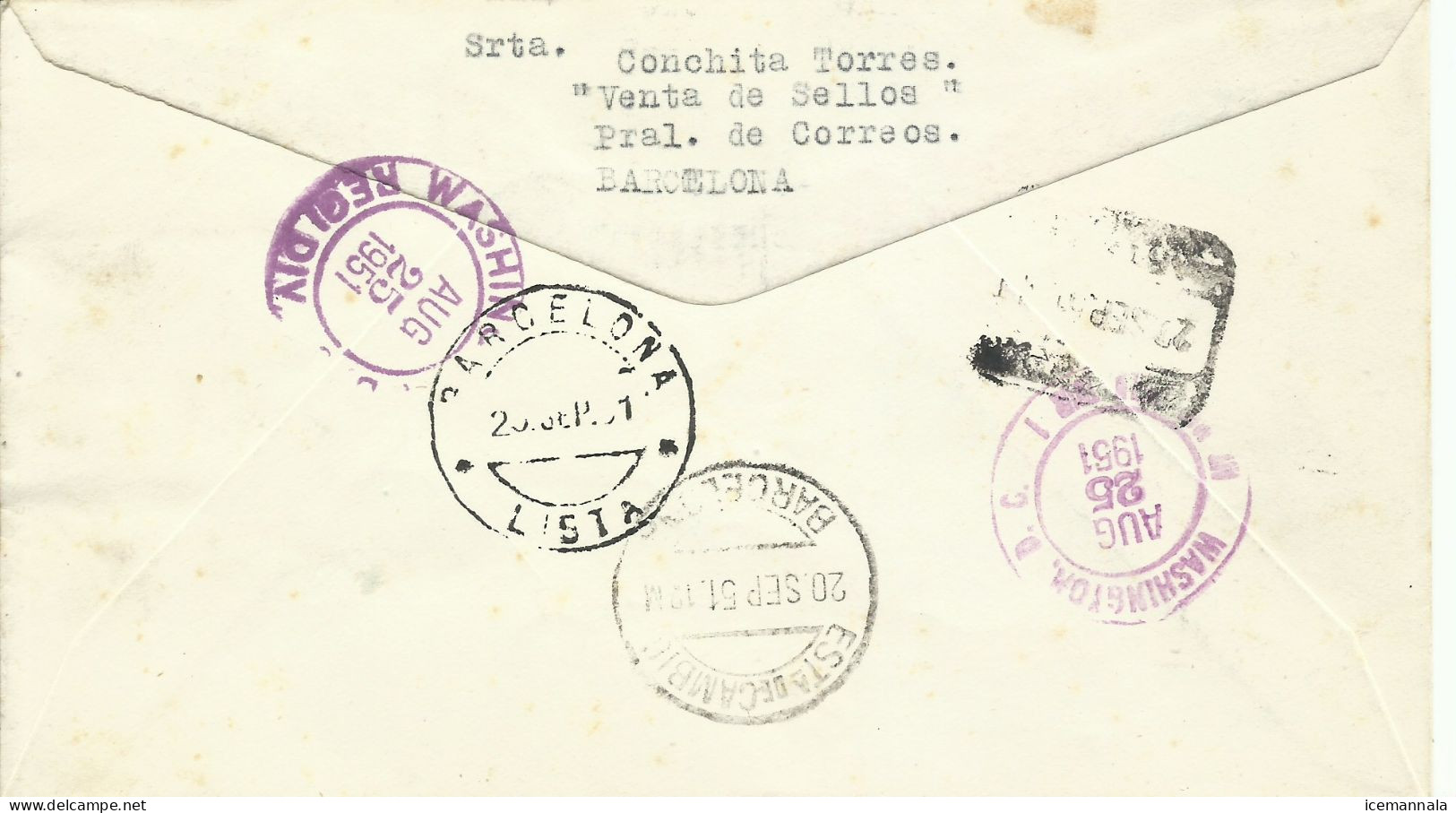 ESPAÑA, SOBRE  CONMEMORATIVO  AÑO 1951 - Covers & Documents