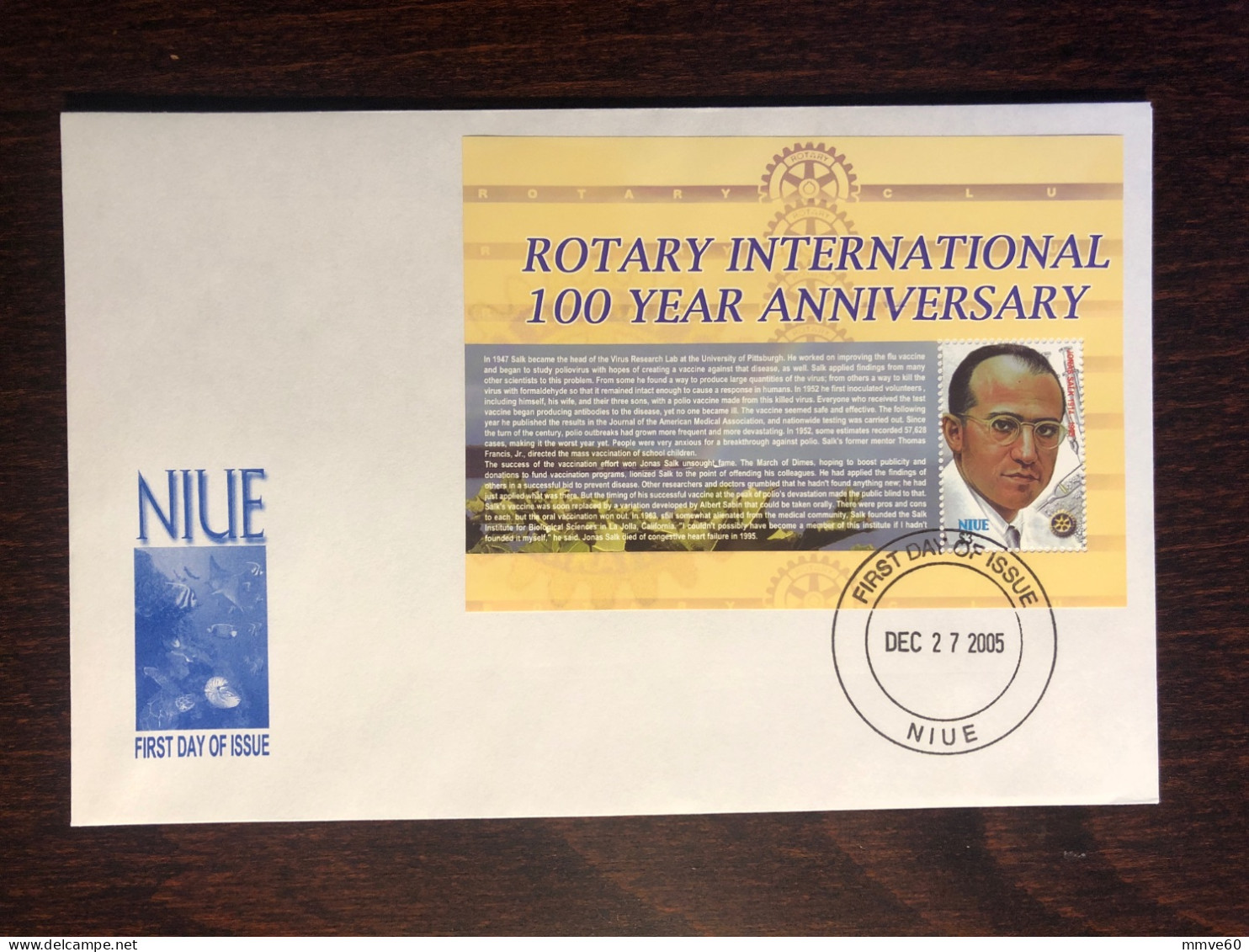 NIUE FDC COVER 2005 YEAR SALK POLIO VACCINATION HEALTH MEDICINE STAMPS - Niue