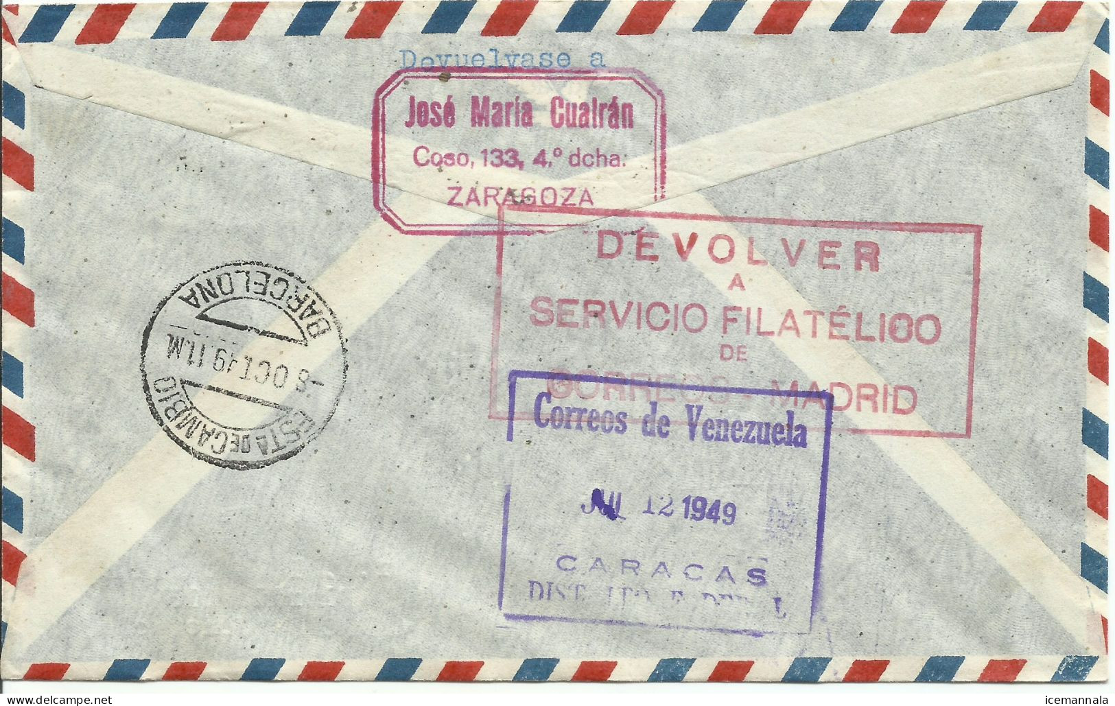 ESPAÑA, SOBRE  CONMEMORATIVO  AÑO 1949 - Cartas & Documentos