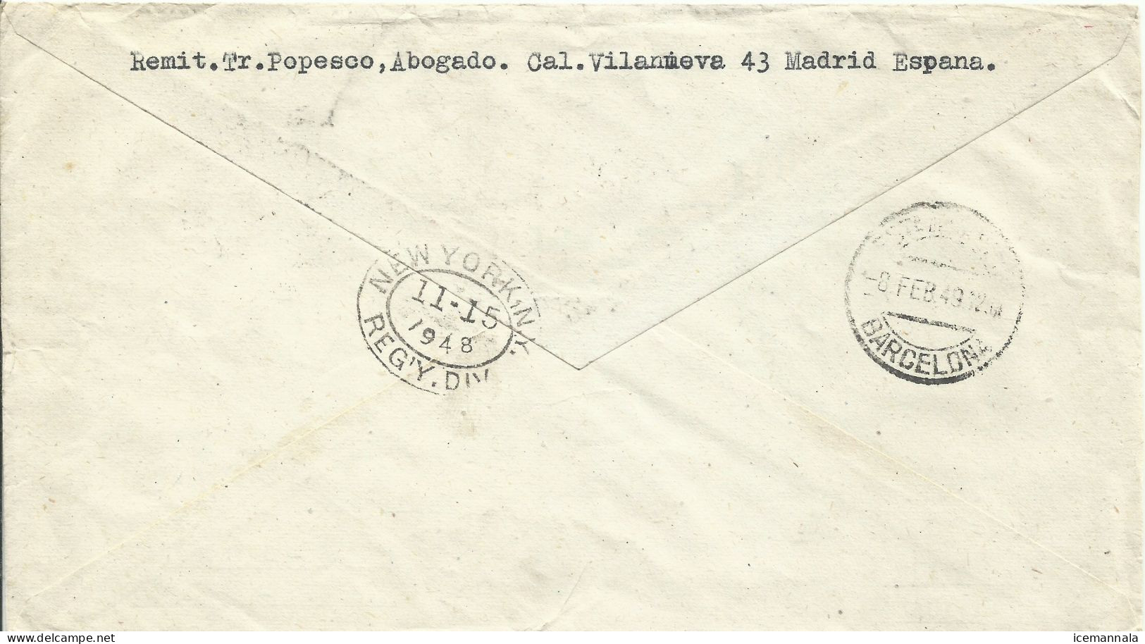 ESPAÑA, SOBRE  CONMEMORATIVO  AÑO 1948 - Storia Postale