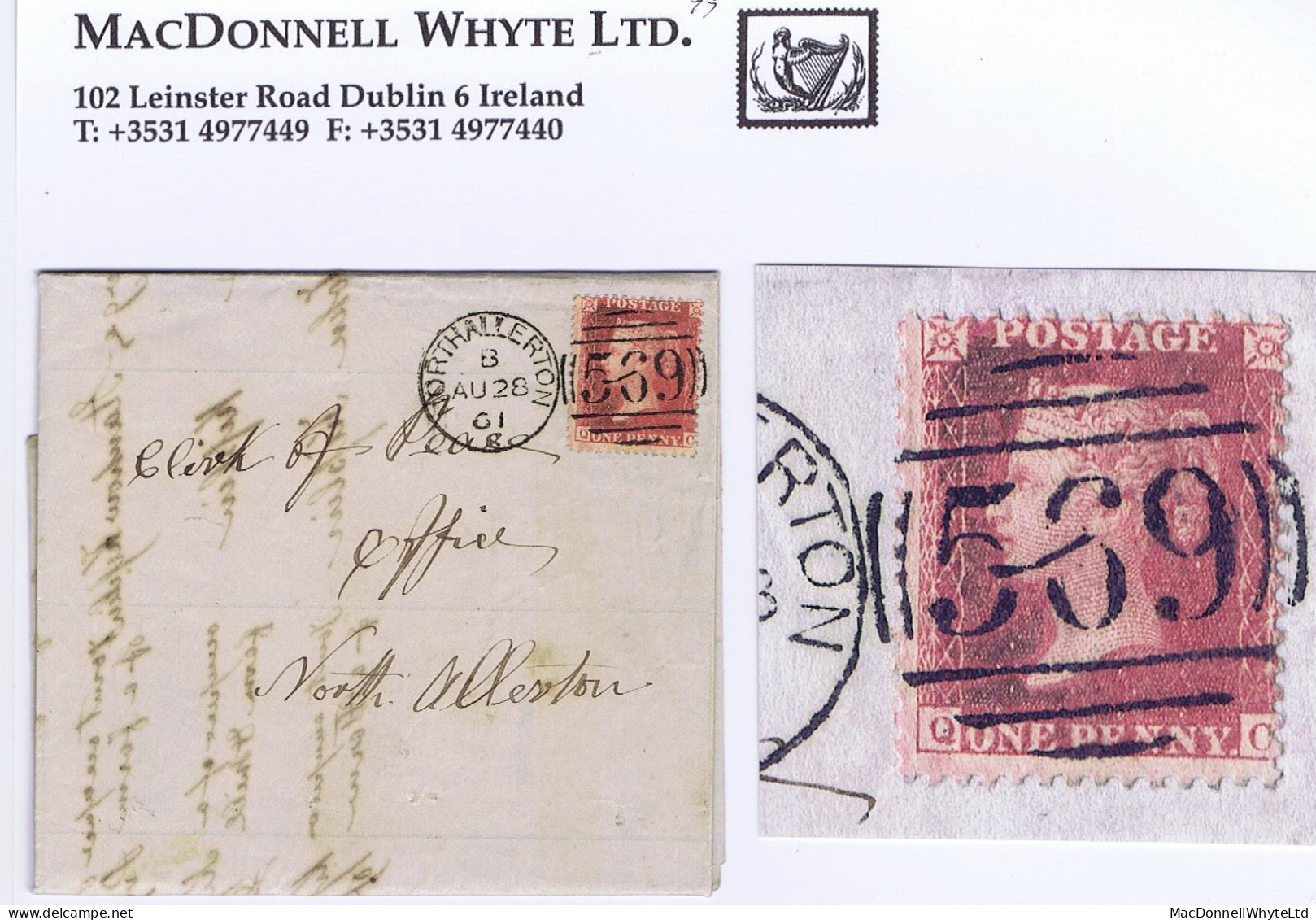 Great Britain Yorkshire 1861 Voters List With LC14 1d Red Plate 55 QC Tied NORTHALLERTON/569  Duplex - Briefe U. Dokumente