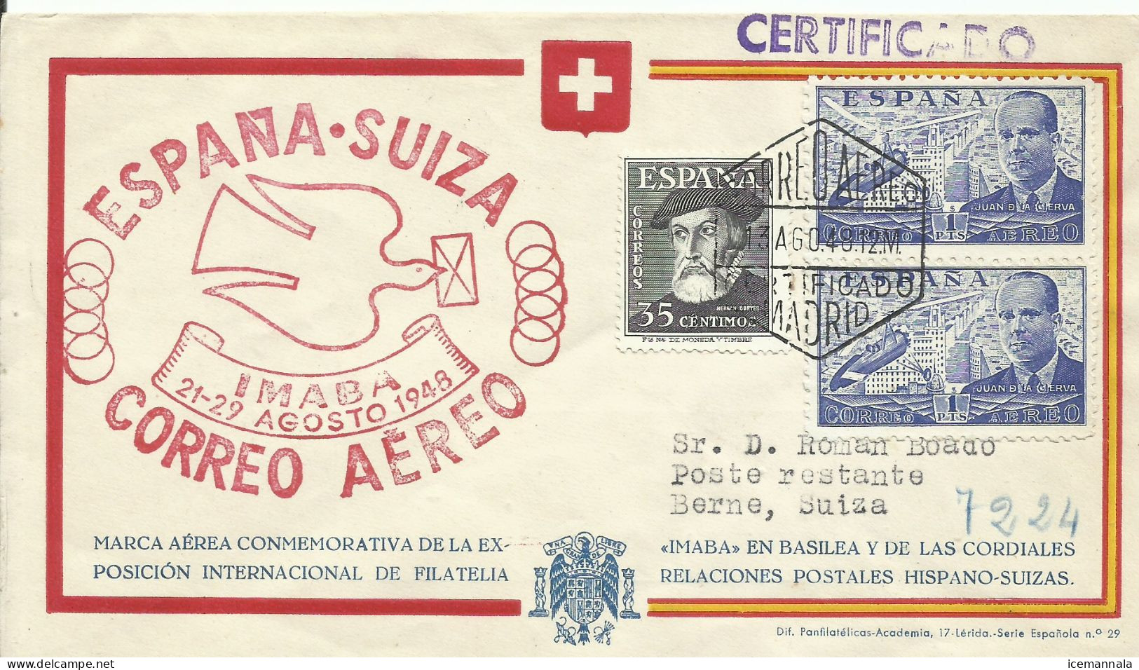 ESPAÑA, SOBRE  CONMEMORATIVO  AÑO 1948 - Lettres & Documents