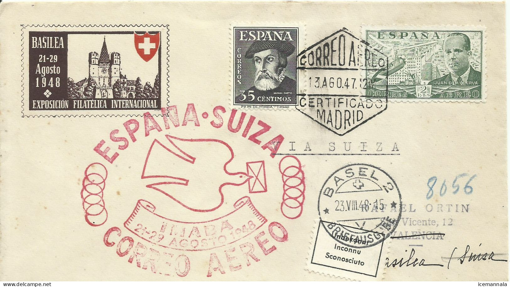 ESPAÑA, SOBRE  CONMEMORATIVO  AÑO 1948 - Storia Postale