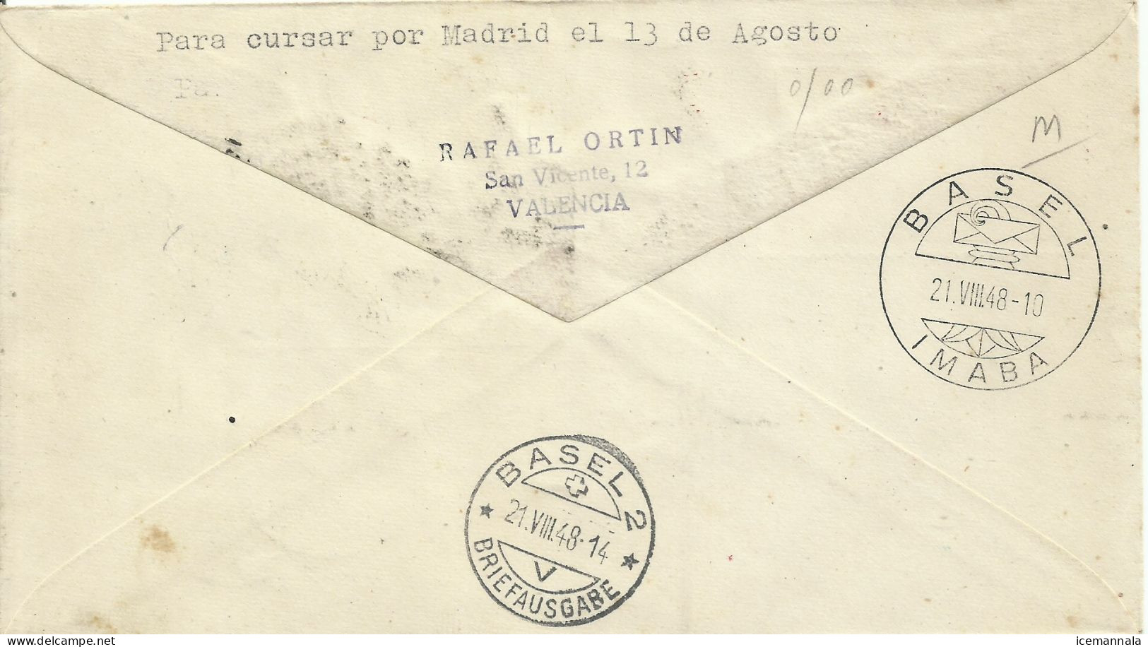 ESPAÑA, SOBRE  CONMEMORATIVO  AÑO 1948 - Lettres & Documents