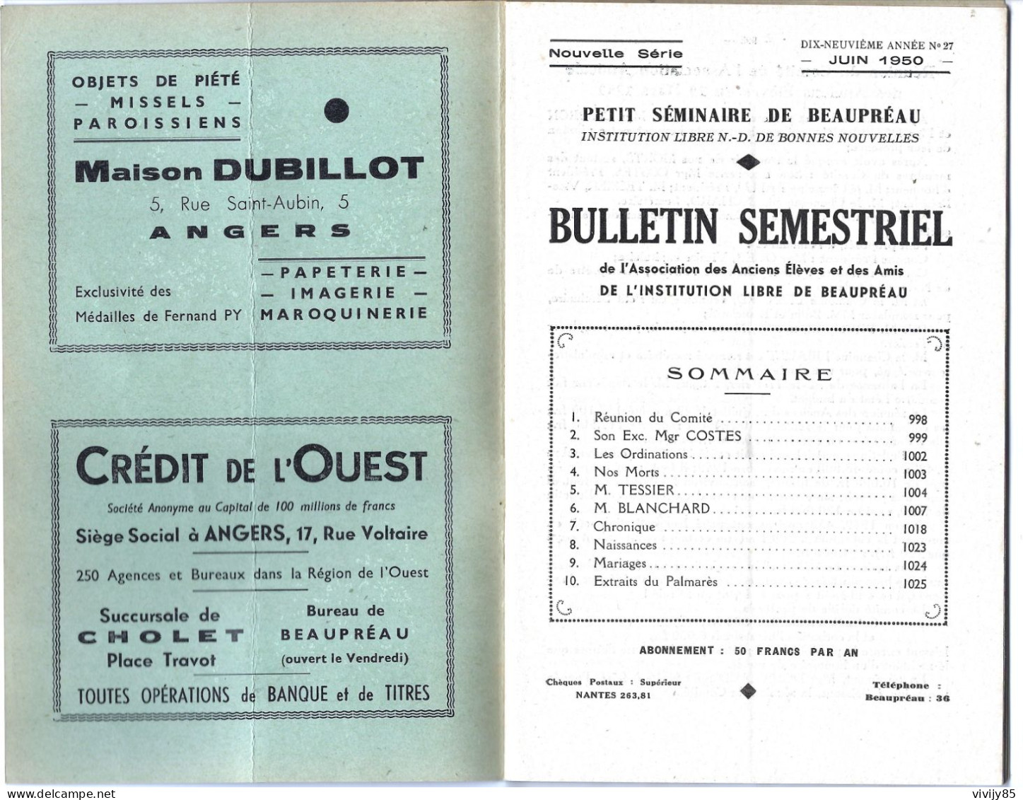 49 - BEAUPREAU - Bulletin Semestriel Du Petit Séminaire - 1950 - Pays De Loire