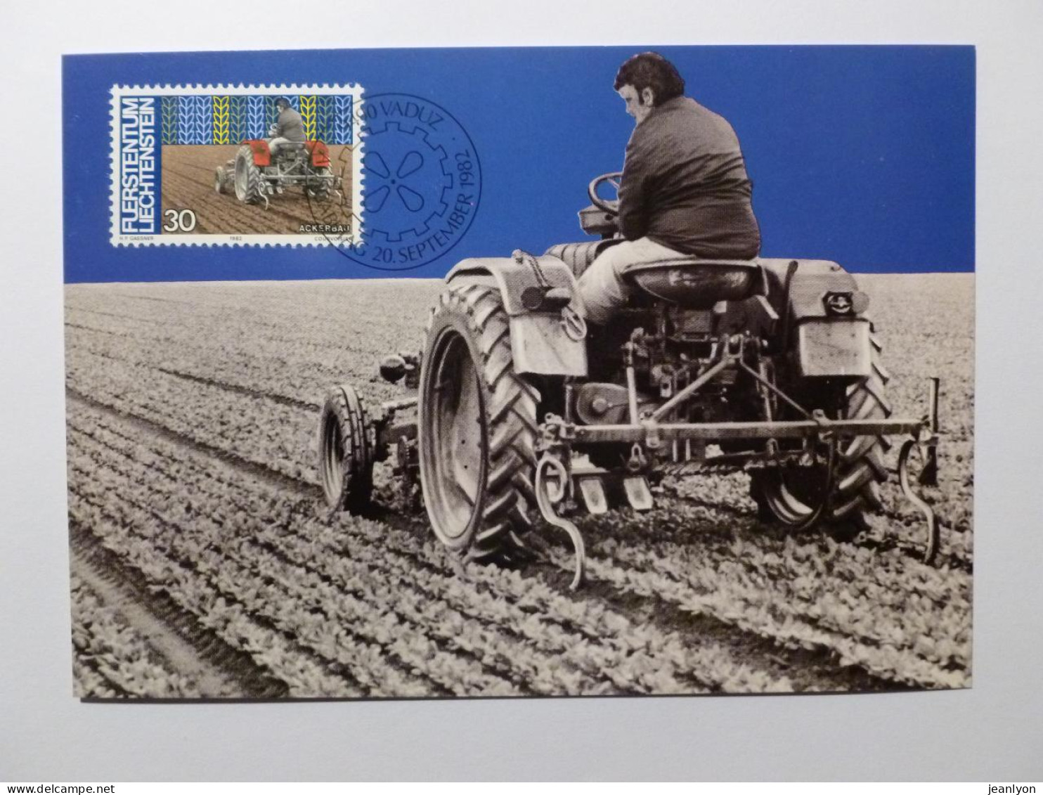 AGRICULTURE / PAYSAN - TRACTEUR - Agriculteur Sur Le Tracteur Dans Un Champ - Carte Philatélique Liechtenstein - Trattori