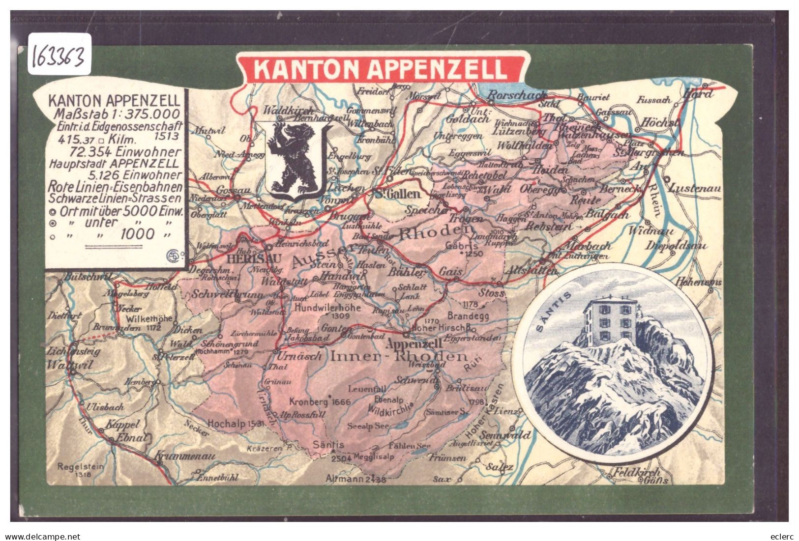 SÄNTIS - CARTE DU CANTON D'APPENZELL - TB - Saentis