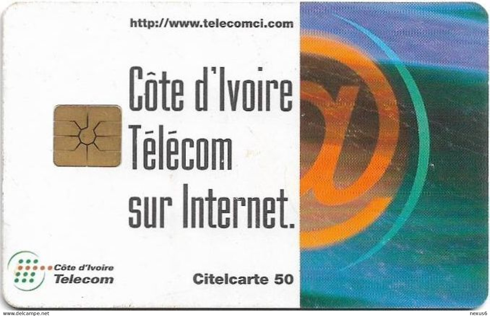 Ivory Coast - CI-Telcom - Telecom Sur Internet, Gem1B Not Symm. White-Gold, 50Units, Used - Ivory Coast