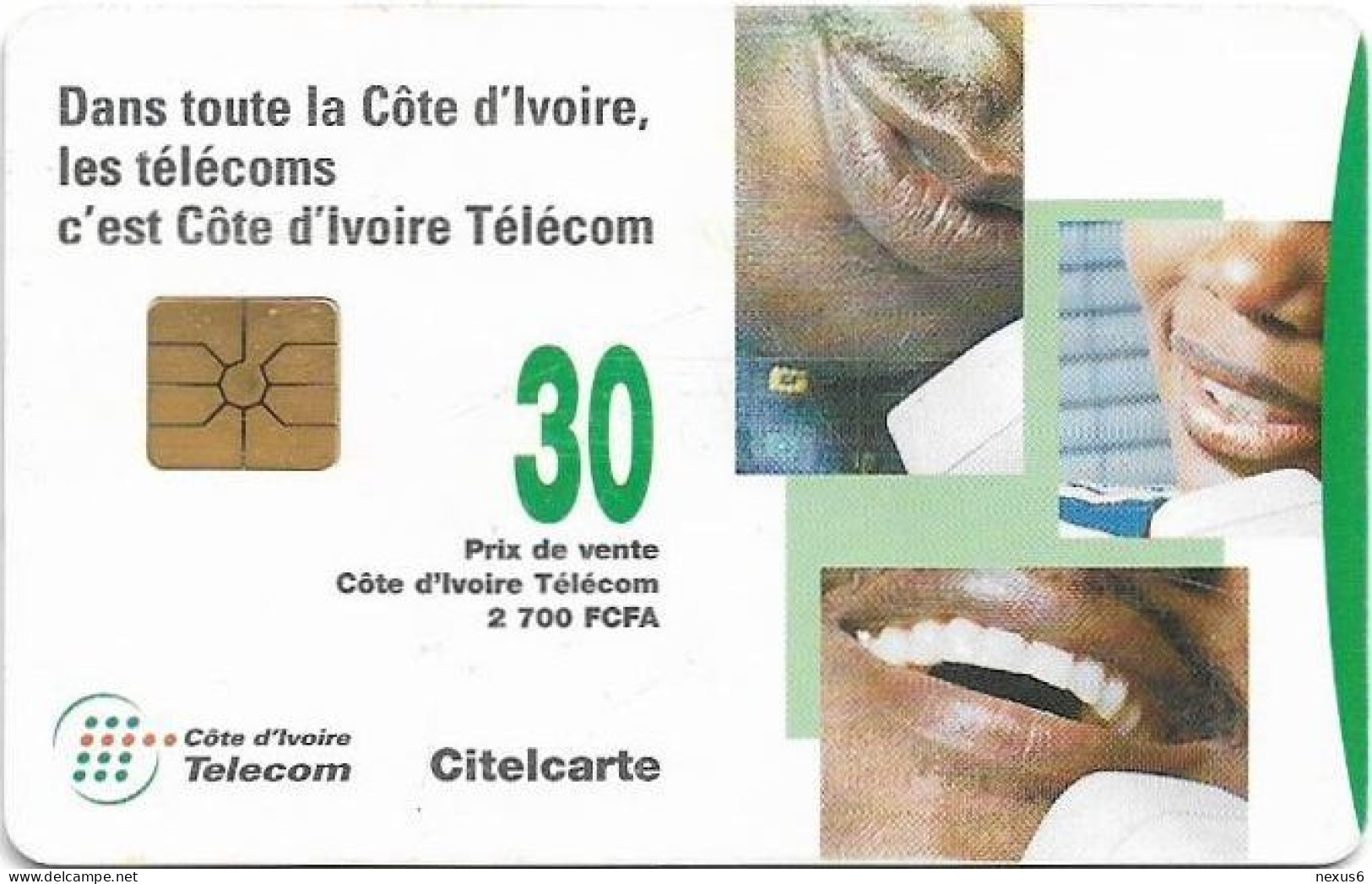 Ivory Coast - CI-Telcom - Chip - People On Telephones, Chip Gem1A Symm. Black, 30Units, Used - Ivoorkust