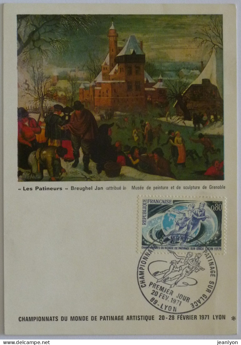 PATINAGE ARTISTIQUE - CHAMPIONNAT MONDE LYON 1972 / Tableau Les Patineurs - Breughel Jan - Carte Philatélique Commémo - Kunstschaatsen