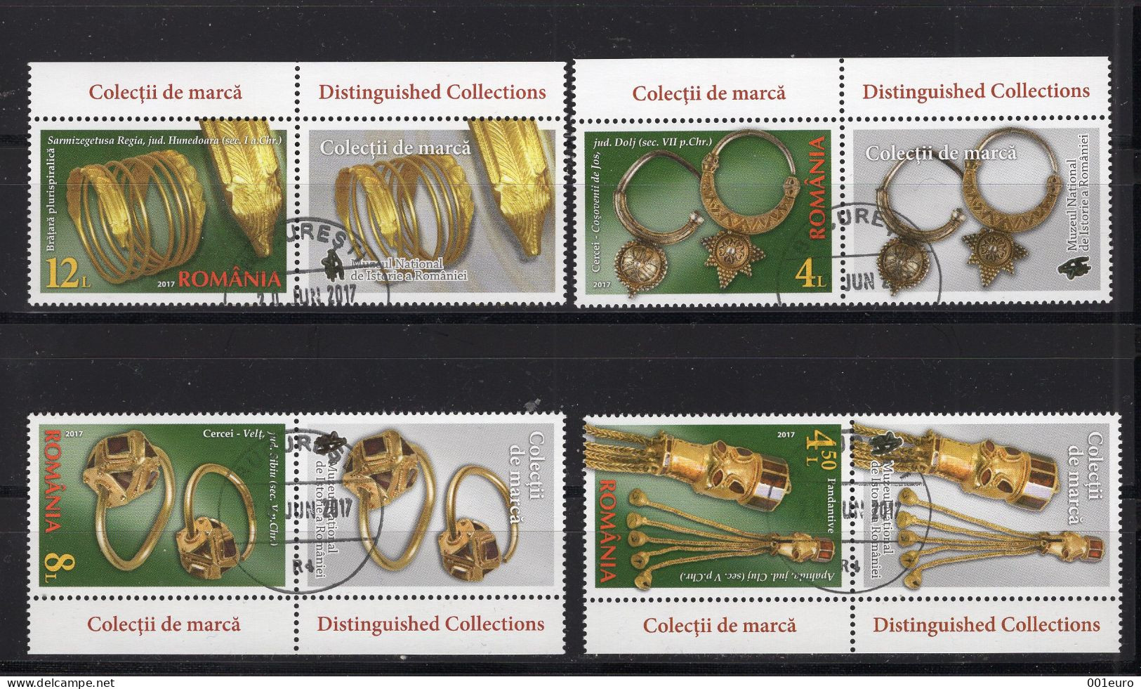 ROMANIA 2017: DISTINGUISHED COLLECTIONS, Set Of 4 Used Stamps + Vignettes - Registered Shipping! - Usati