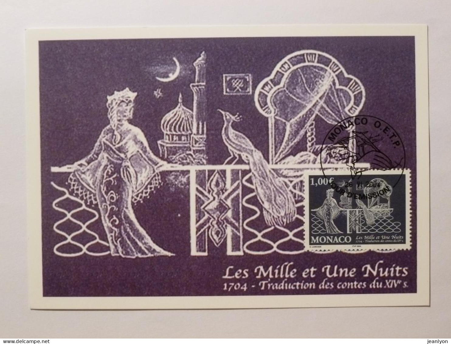 CONTES DES MILLE ET UNE NUITS - Traduction Contes Du XIVe Siècle - Carte Philatélique Timbre Monaco Avec Cachet 1er Jour - Fairy Tales, Popular Stories & Legends