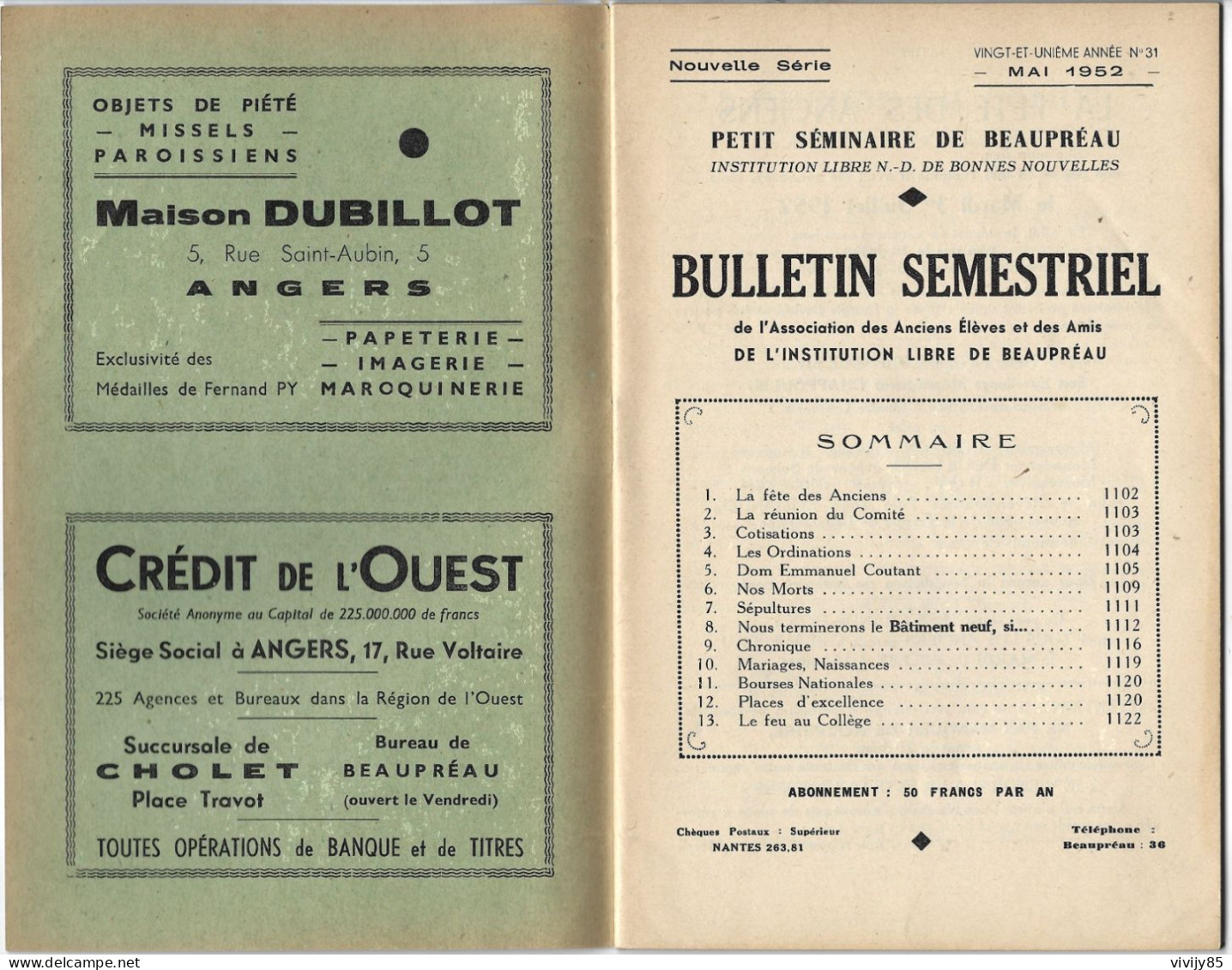 49 - BREAUPREAU - T.Beau bulletin semestriel du Petit Séminaire - 1952