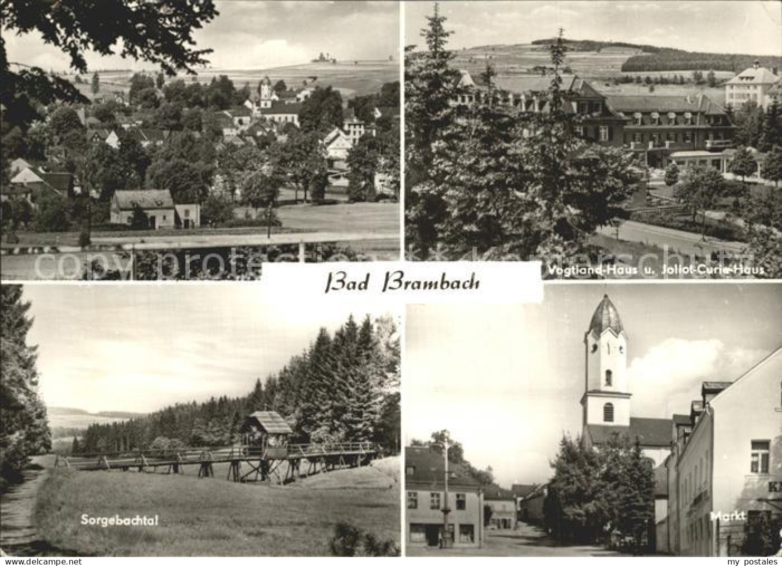 72332114 Bad Brambach Teilansicht Vogtlandhaus Joliot Curie Haus Markt Kirche So - Bad Brambach