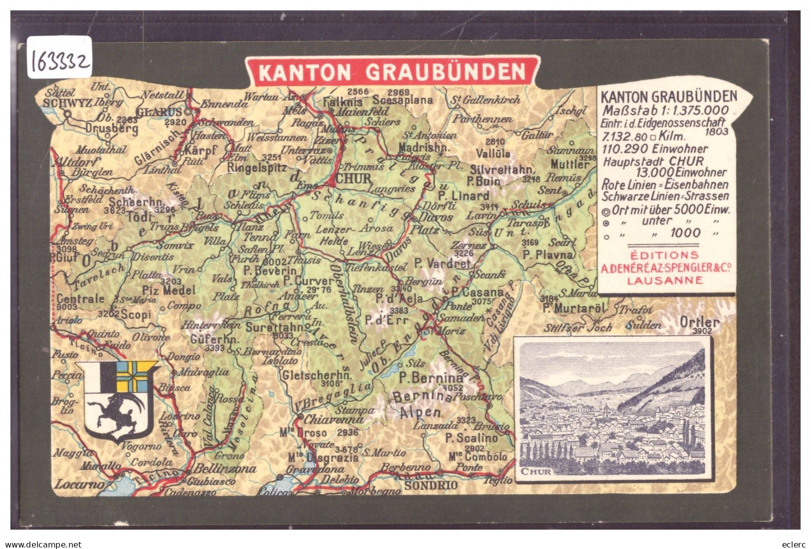 CHUR - COIRE - CARTE DU CANTON DES GRISONS - TB - Chur