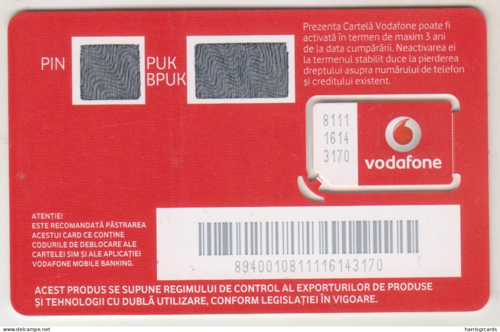 ROMANIA - Bun Venit, Vodafone GSM Card, Mint - Rumania