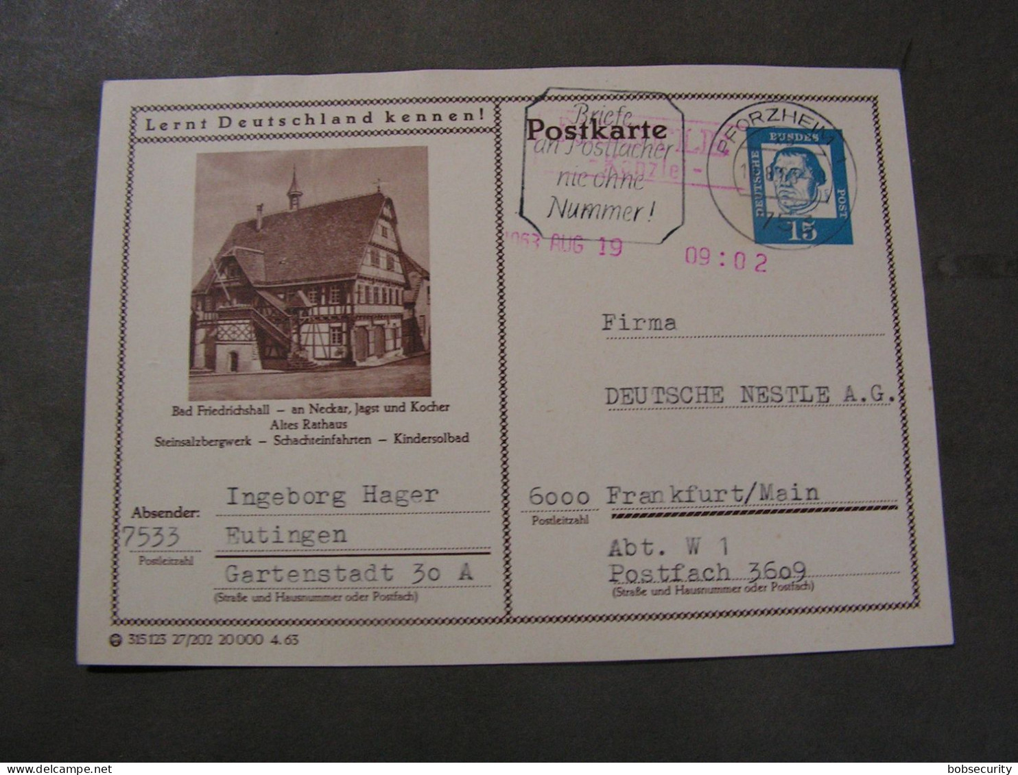 BRD Bildkarte  1963 ,  Bad Friedrichshall Aus Pforzheim - Postkarten - Gebraucht