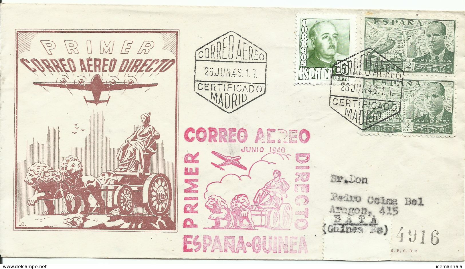 ESPAÑA,  SOBRE  AEREO , AÑO 1948 - Storia Postale