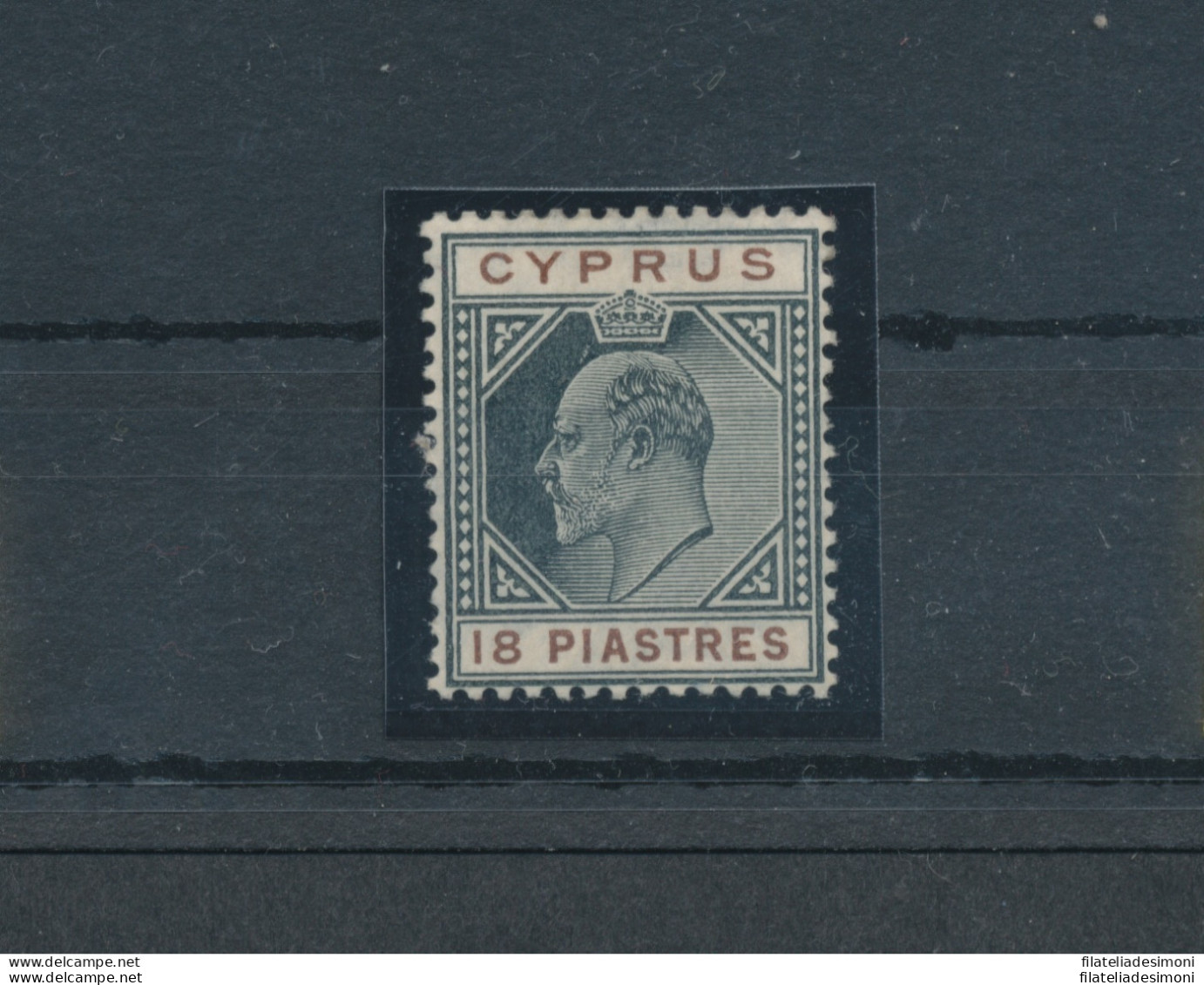 1904-10 Cipro, Stanley Gibbons N. 70 - 18 Piastre Black And Brown - MH* - Andere & Zonder Classificatie